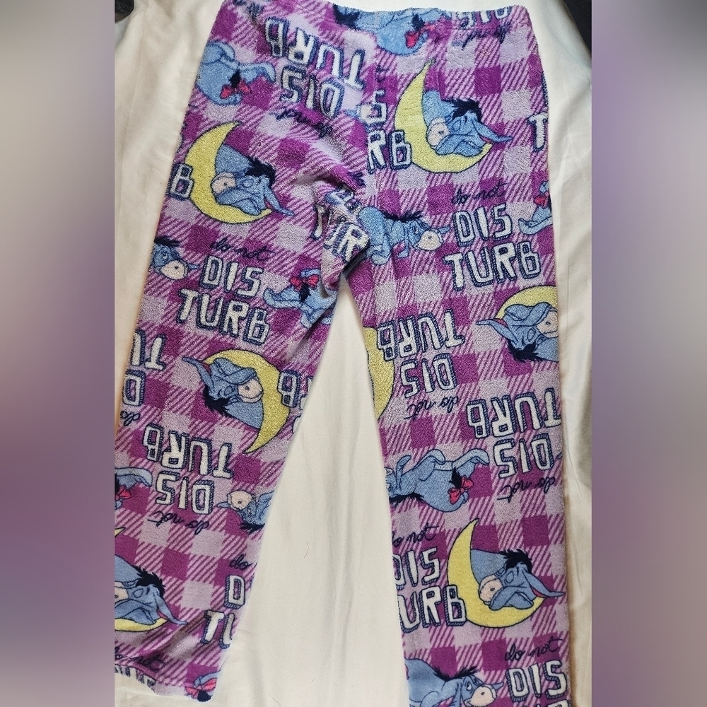 Disney Womens Purple Plaid Eeyore Fleece Elastic Waist Pajama Pants Size Medium - Picture 12 of 12